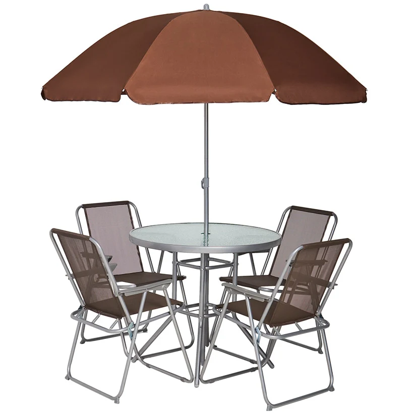 6-Pc. Outdoor Garden Glass Table Furniture Set with Chairs and Umbrella - Image 5