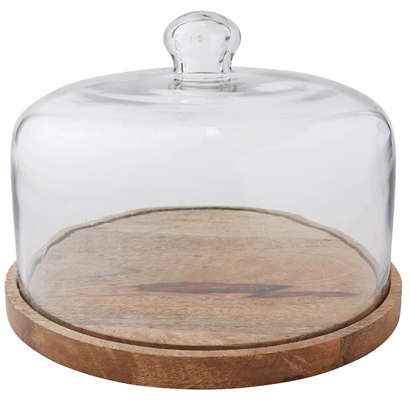 Acacia Wood Cake Stand with Glass Dome - Image 3