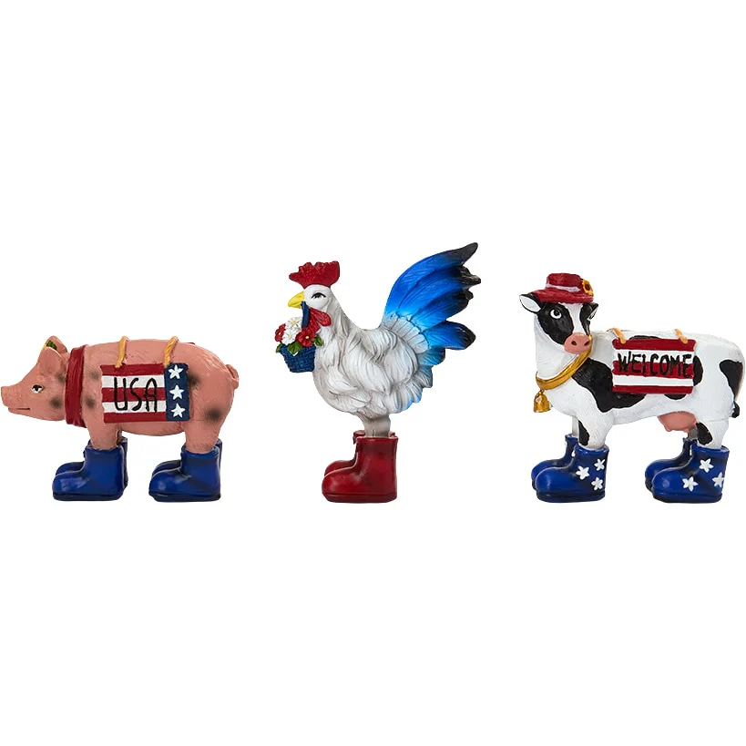 Americana Cow Pig And Rooster Set of 3 Tabletop Decor - Image 3
