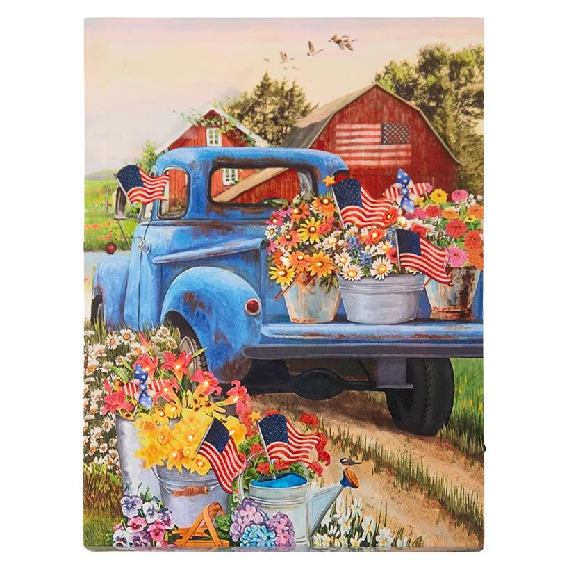 Americana Lighted Canvas Country Wall Art With Flowers - Image 4