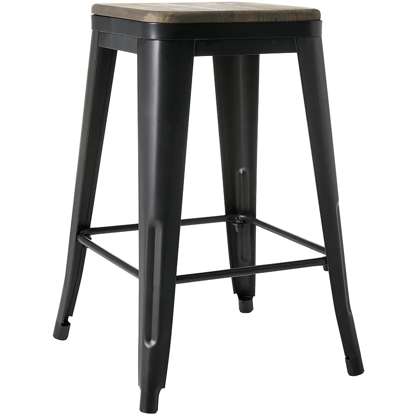 Backless Metal Barstool with Wood Square Seat - 24"H or 30"H - Image 6