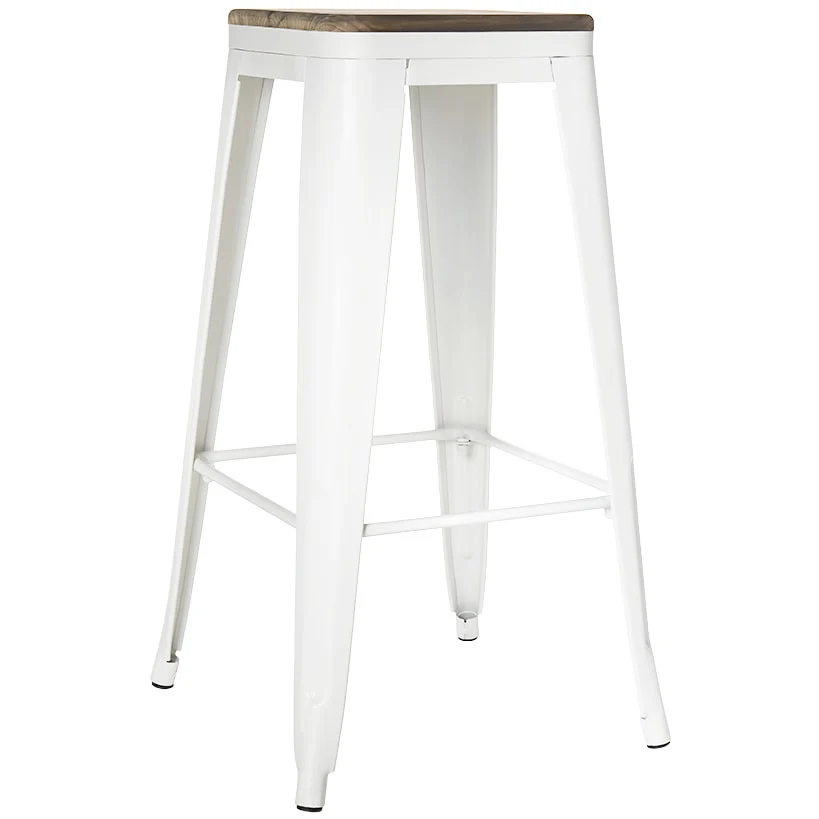 Backless Metal Barstool with Wood Square Seat - 24"H or 30"H - Image 9