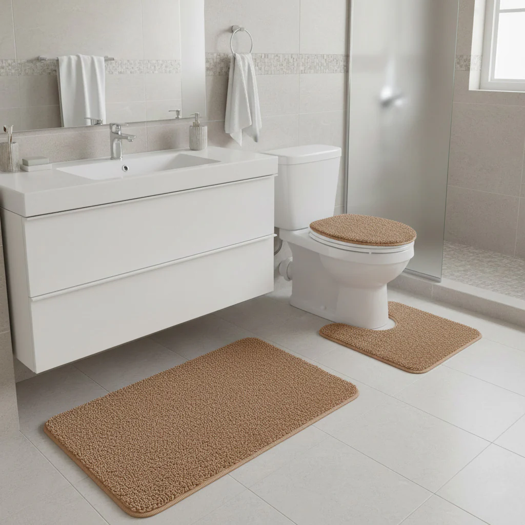 Bath Rug Set with Anti-Skid Backing: Bath Mat, Contour Rug, Lid Cover - Image 9
