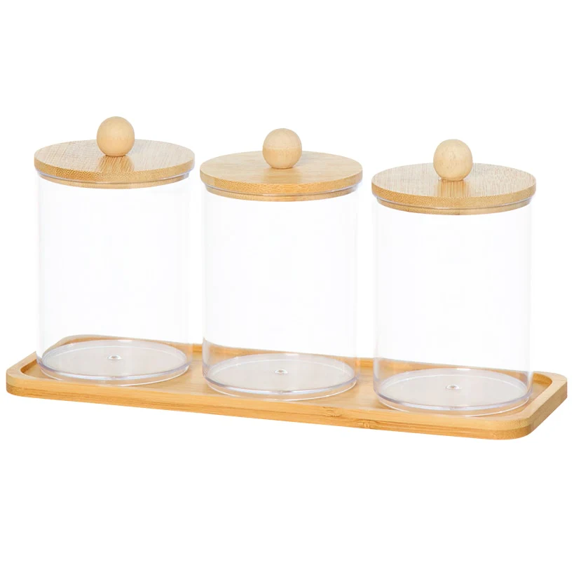 Bathroom Coutertop Clear Canisters with Bamboo Tray - Image 3