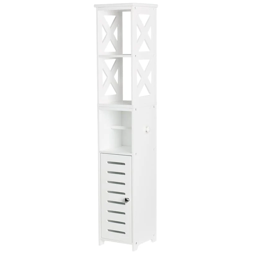 Bathroom Storage Unit with Toilet Paper Dispenser, 2 Shelves, and Cupboard - Image 4