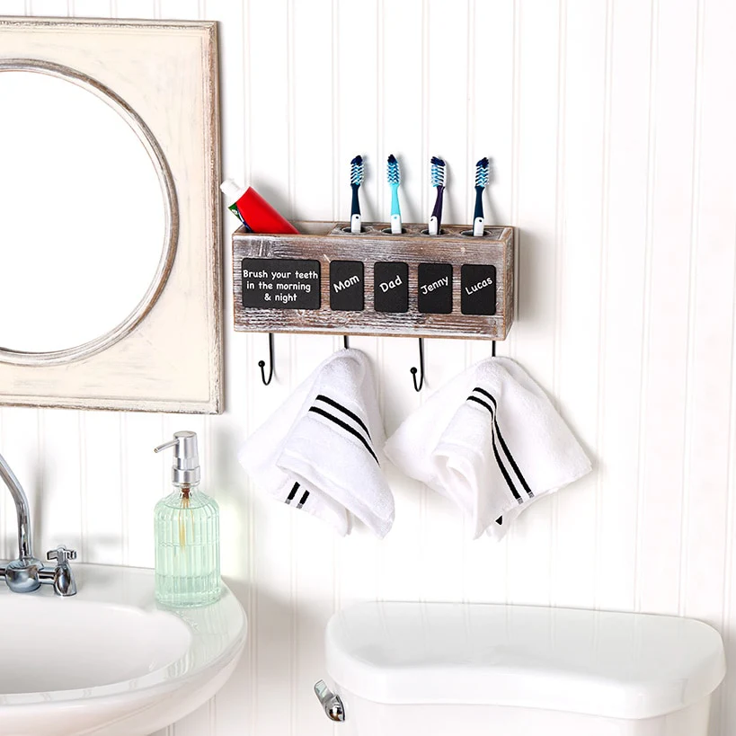 Bathroom Wooden Toothbrush Holder with Chalkboard Labels - Image 3