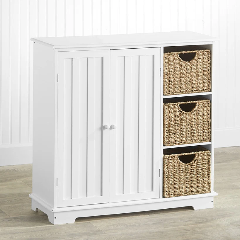 Beadboard Wooden Cabinet with 3 Storage Shelves and Cupboard - Image 14