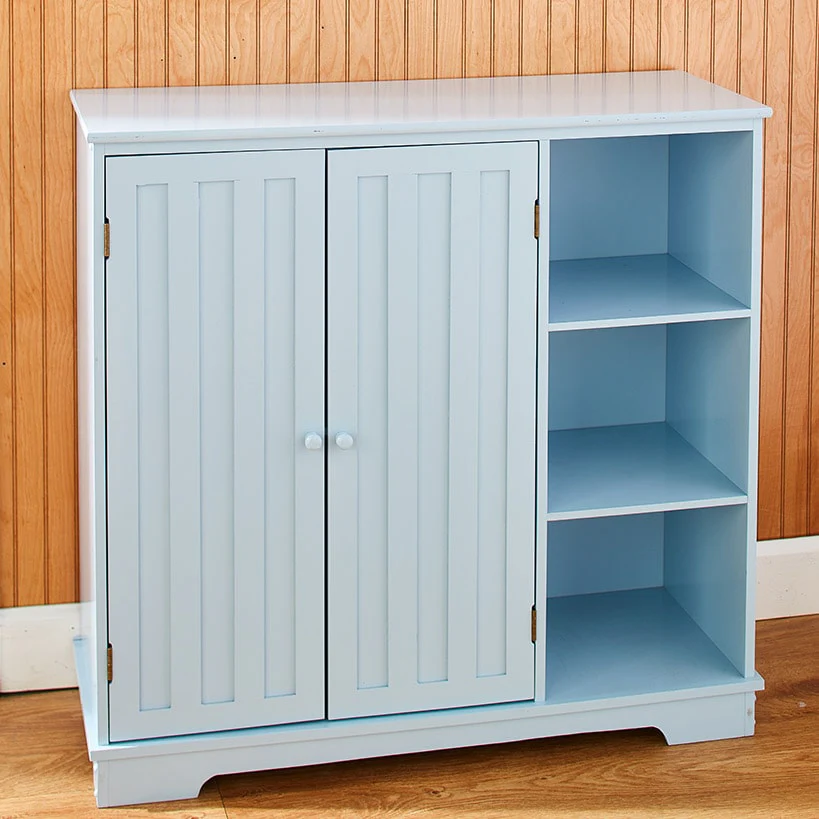 Beadboard Wooden Cabinet with 3 Storage Shelves and Cupboard - Image 15