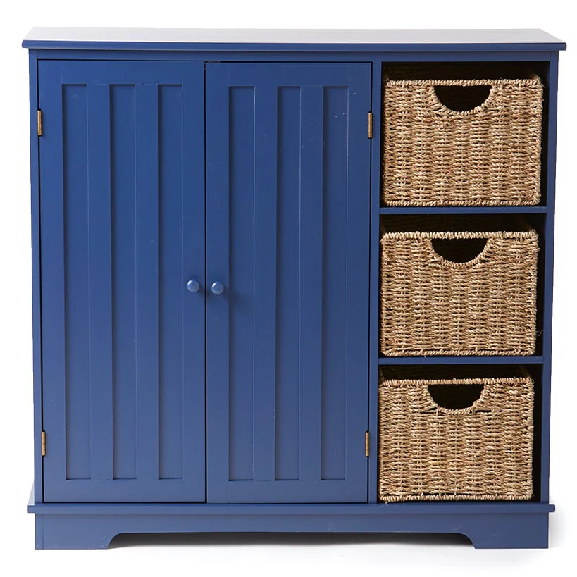 Beadboard Wooden Cabinet with 3 Storage Shelves and Cupboard - Image 17