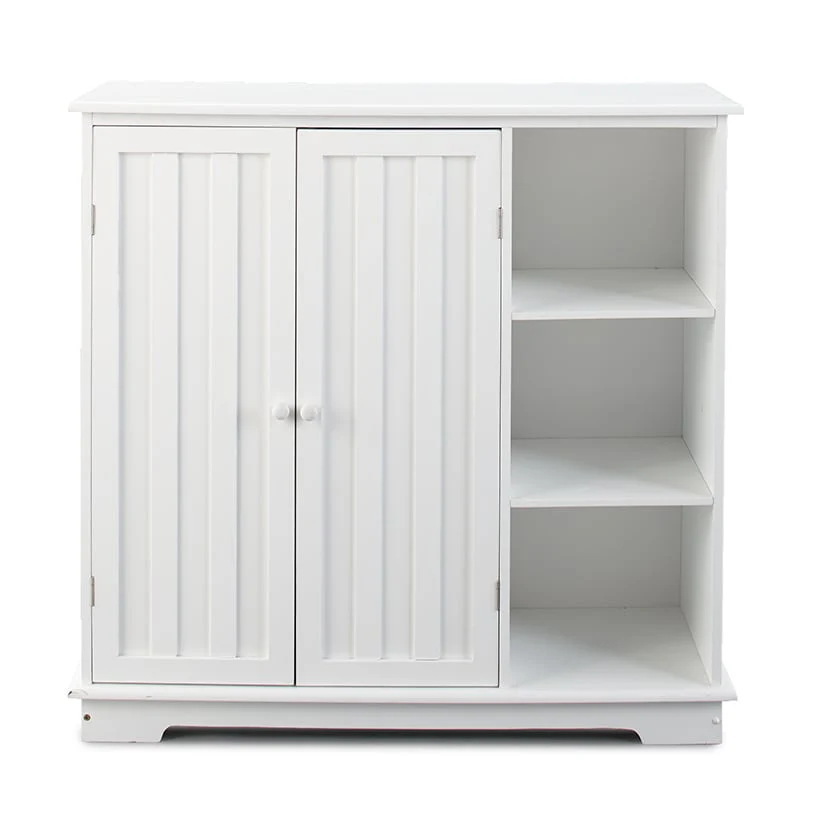 Beadboard Wooden Cabinet with 3 Storage Shelves and Cupboard - Image 26