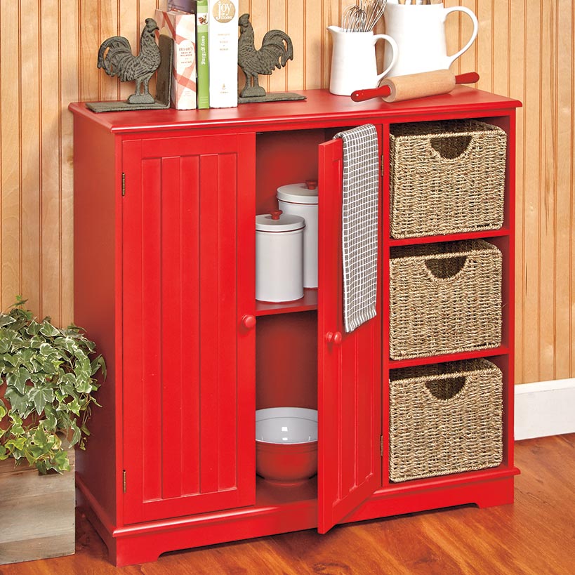 Beadboard Wooden Cabinet with 3 Storage Shelves and Cupboard - Image 8