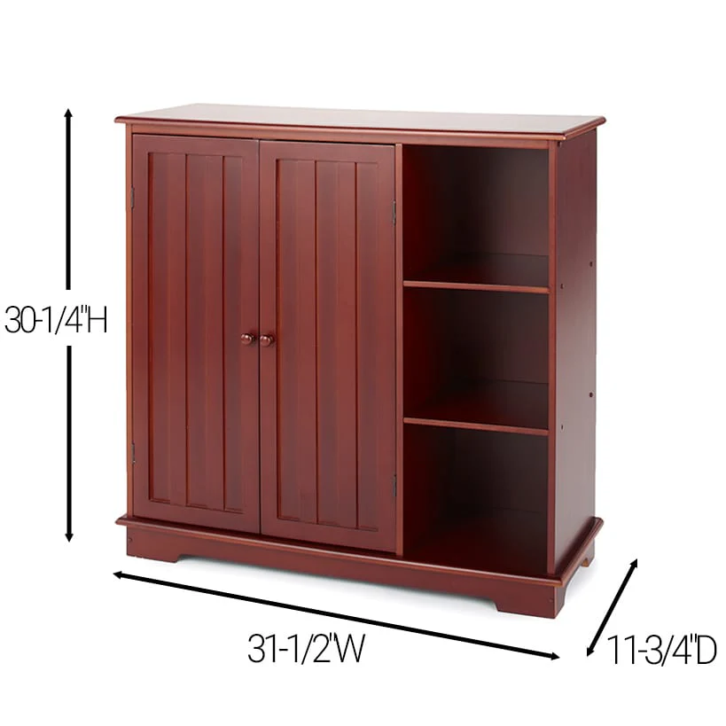 Beadboard Wooden Cabinet with 3 Storage Shelves and Cupboard - Image 9