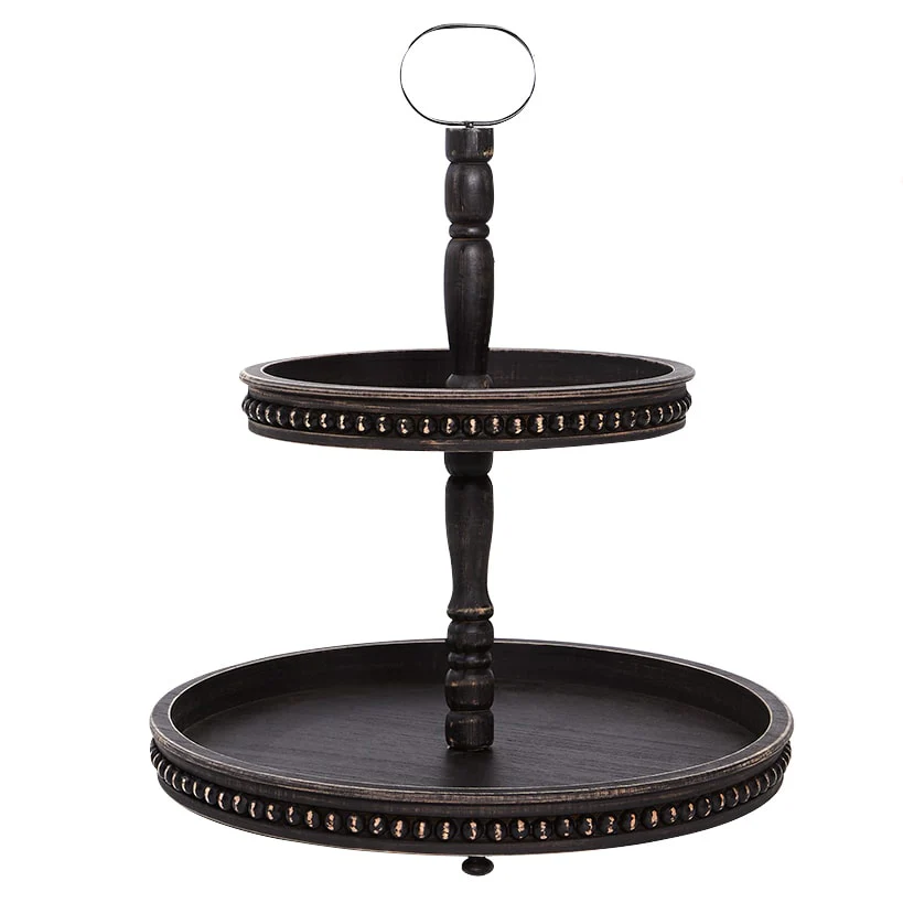Beaded Wood Round Serving Trays - Image 5