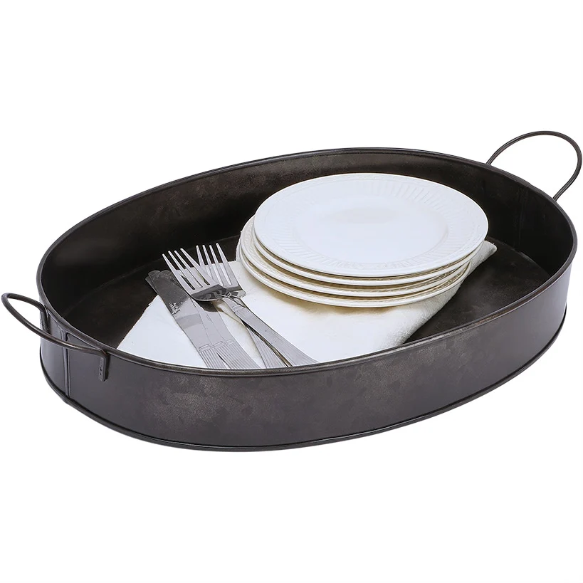 Black Galvanized Oval Serving Tray