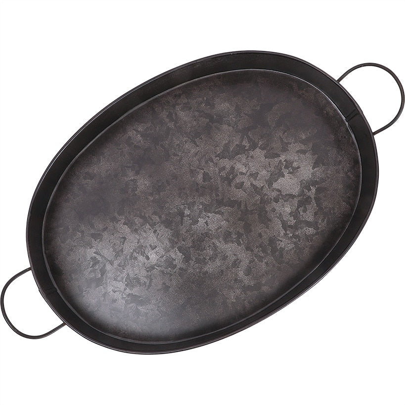 Black Galvanized Oval Serving Tray - Image 3