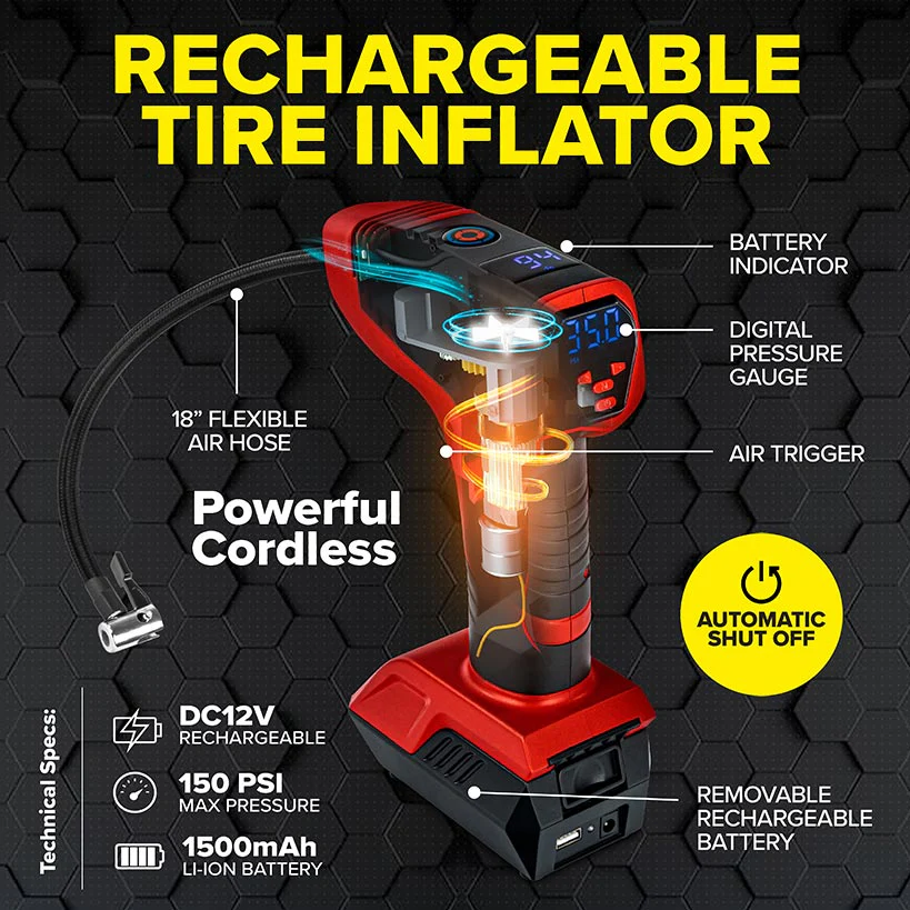 Bullseye™ Pro Rechargeable Tire Inflator - Fast, Portable, and Efficient - Image 3