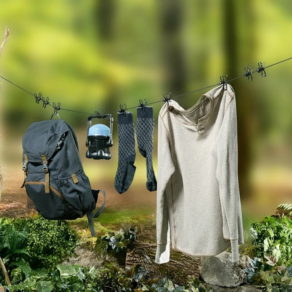 Camping Retractable Clothesline - 12 Pins, 13 Buckles and 70" Long