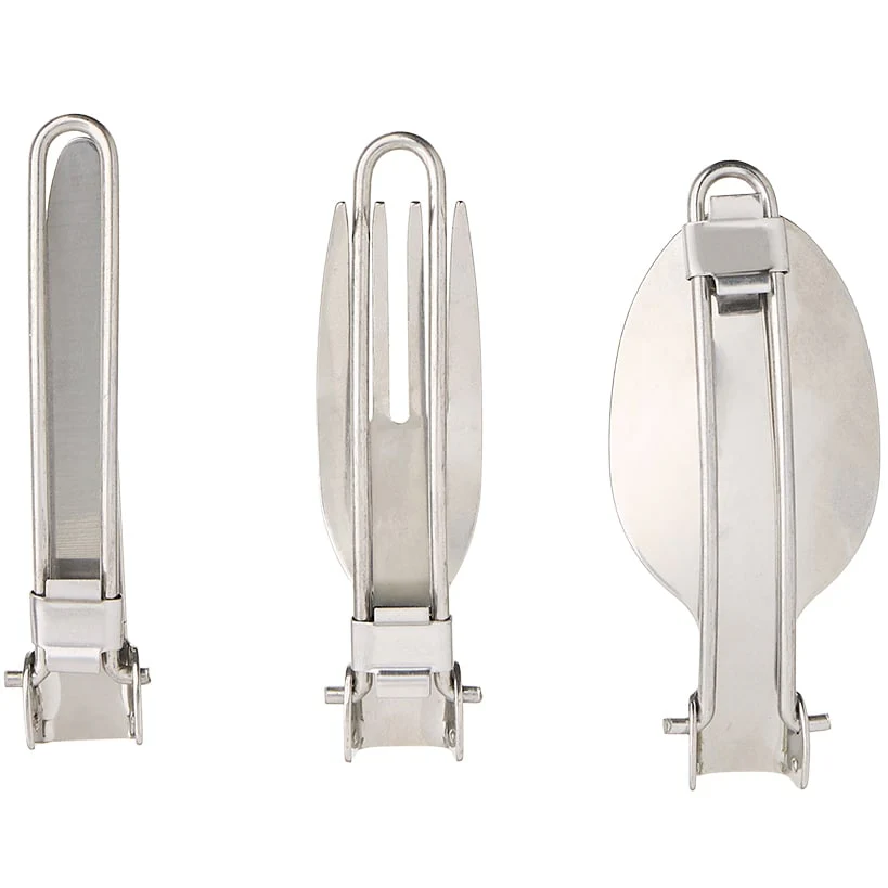 Camping Stainless Steel Folding Cutlery Set With Carry Pouch - Image 3