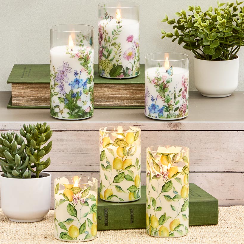 Set of 3 Lemon Themed Glass LED Candles - Image 3