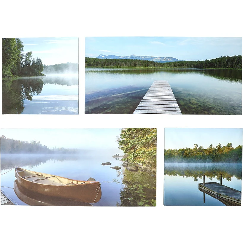 Canvas Wall Art 4 Piece Set Featuring Lake View With Boat And Dock - Image 3