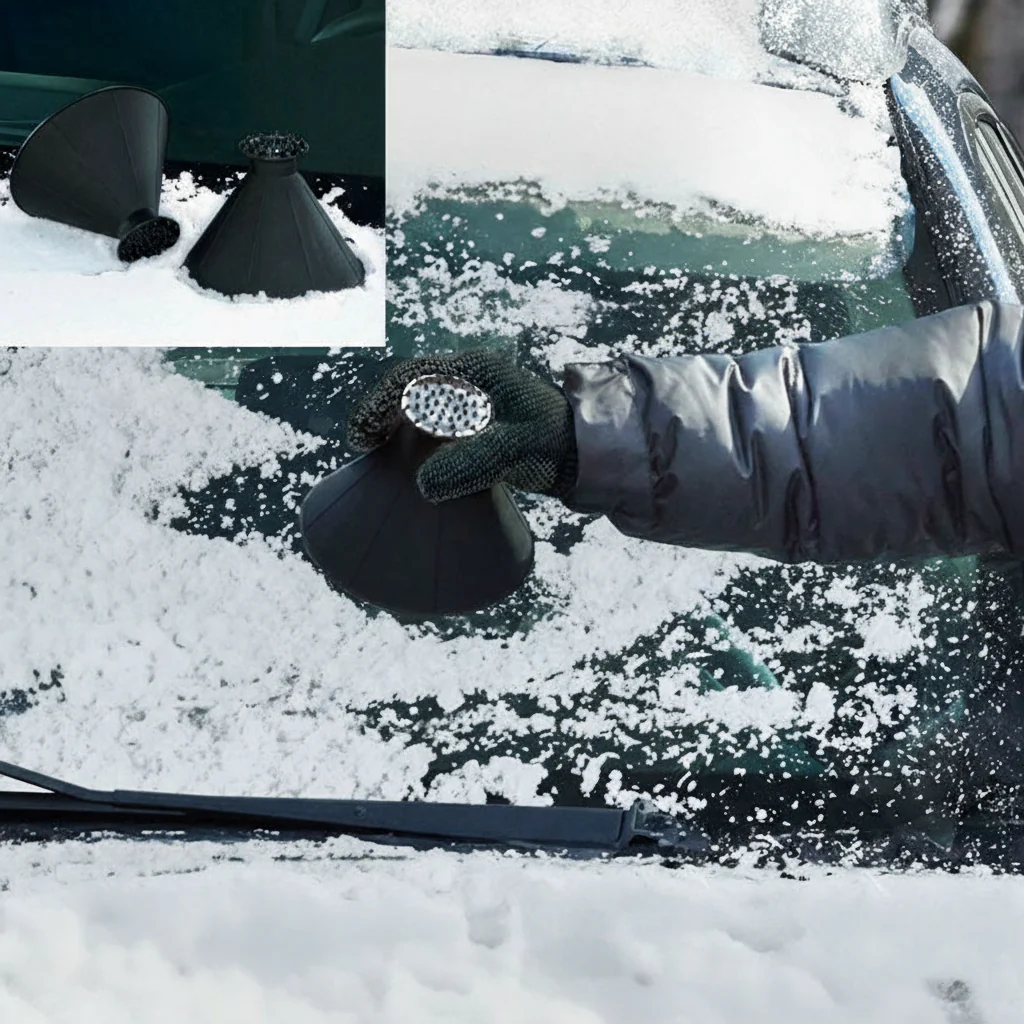 Car Windshield Ice and Snow Removers with Toothed Head and Funnel-Set of 2