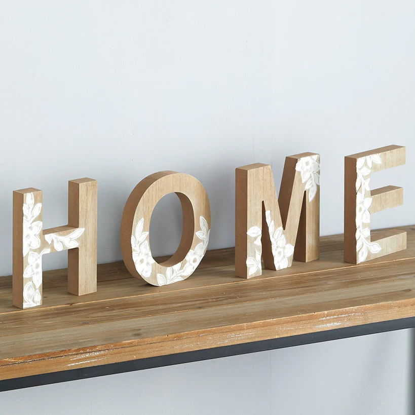 Carved Wood Home Letters with Floral Designs - Image 2