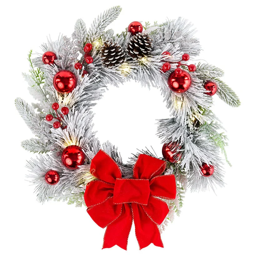 Christmas Frosted Pine With Red Bows Decor - Image 3