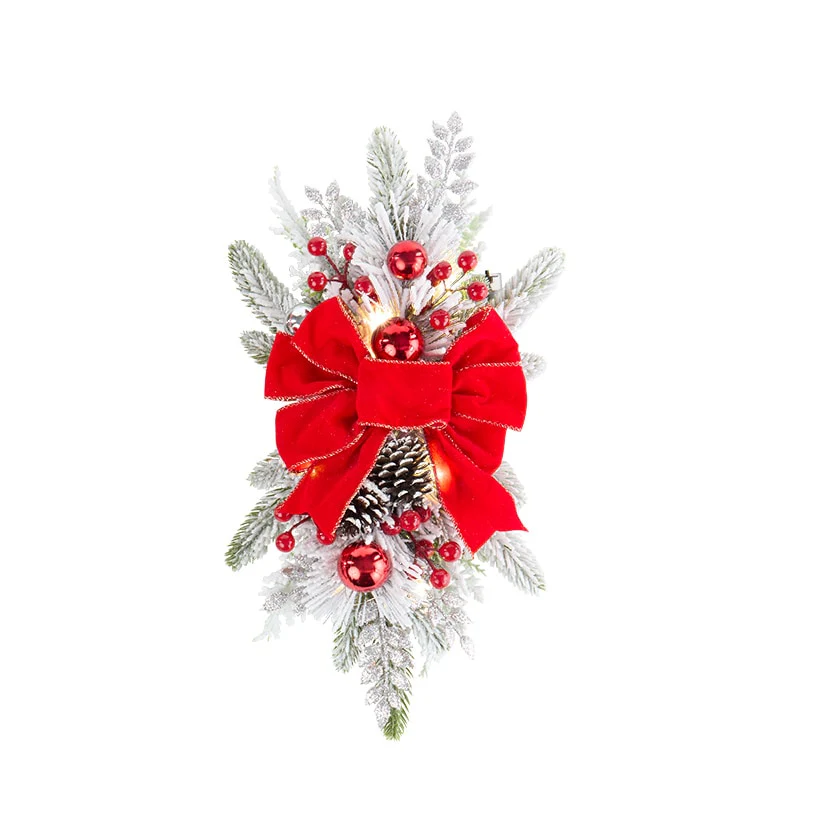 Christmas Frosted Pine With Red Bows Decor - Image 5