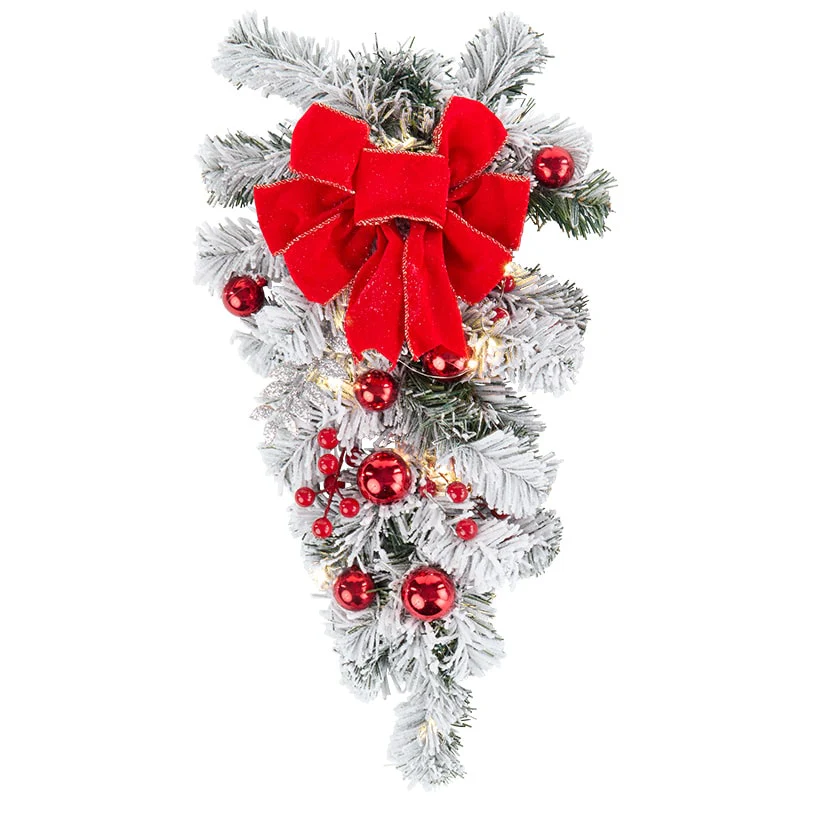 Christmas Frosted Pine With Red Bows Decor - Image 6