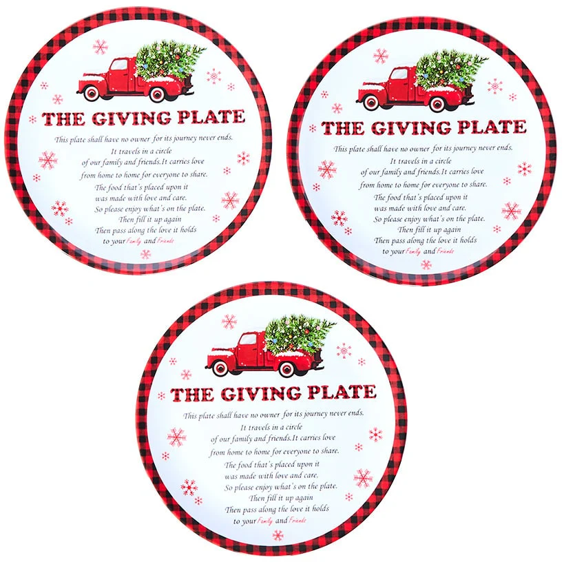 Christmas Red Truck Melamine Giving Plates 12" Dia Set of 3 - Image 2