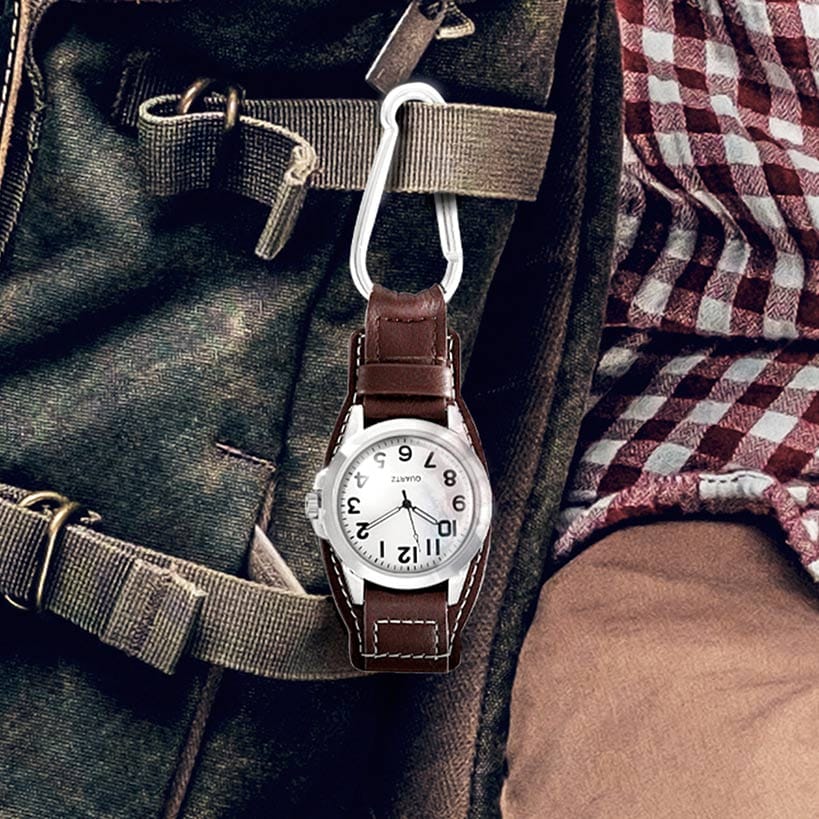 Clip On Analog Watch Brown with Carabiner - Image 2