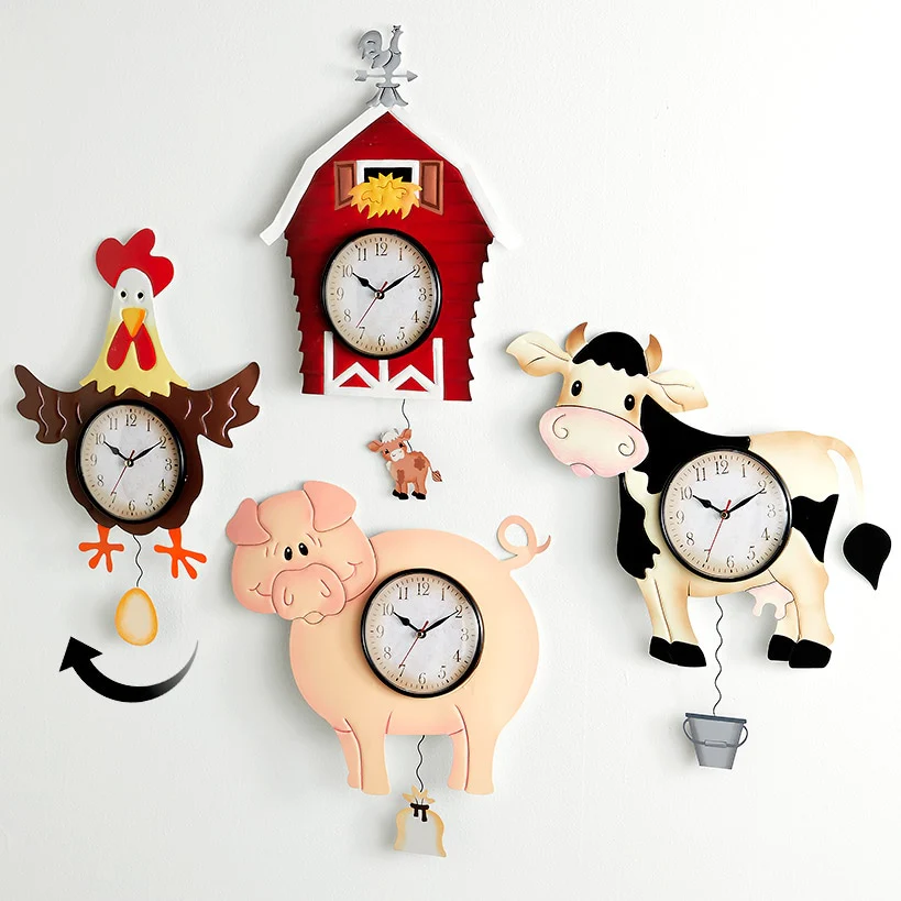 Clock Pendulum Country Theme Barn Cow Pig Rooster - Image 2