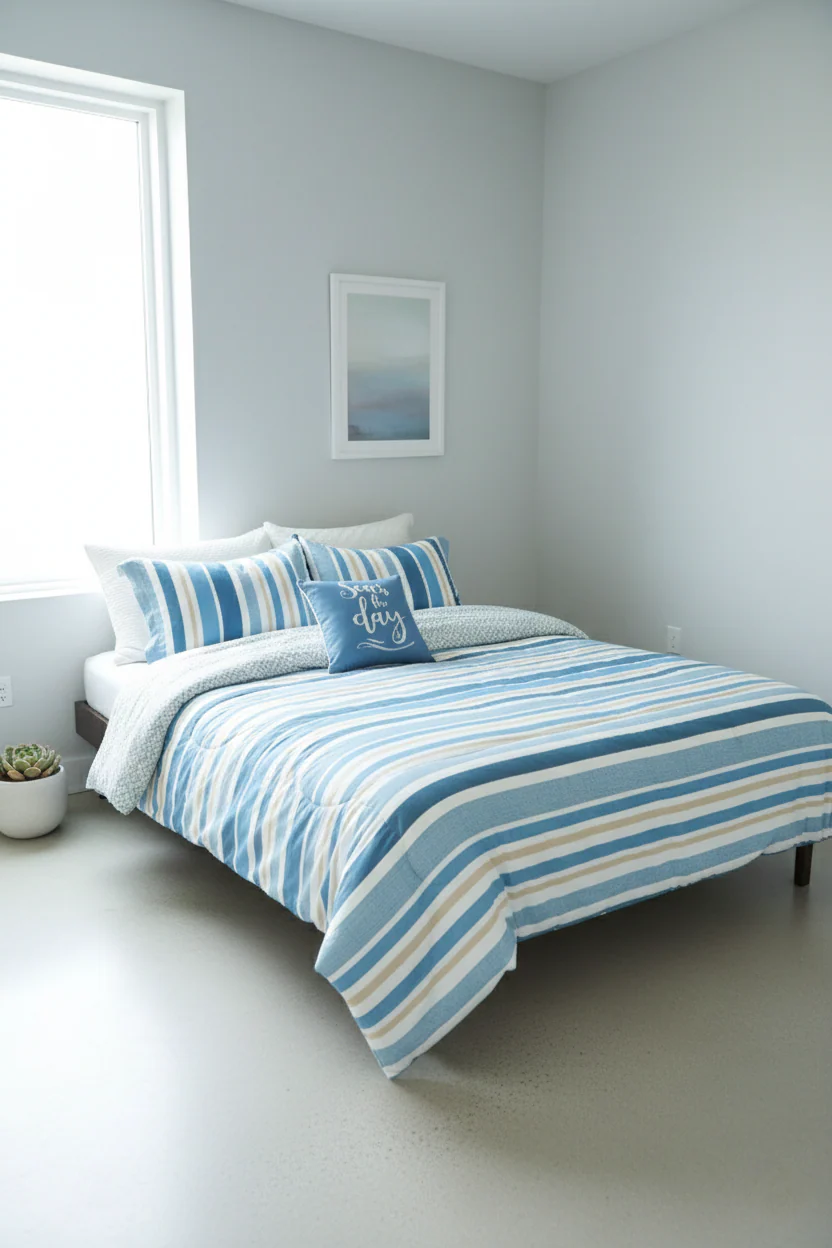 Coastal Stripe Full/Queen or King Comforter Set, Decorative Pillow