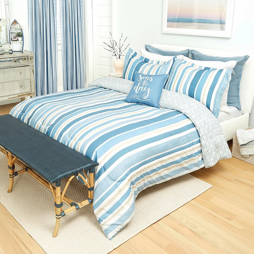 Coastal Stripe Full/Queen or King Comforter Set, Decorative Pillow - Image 2