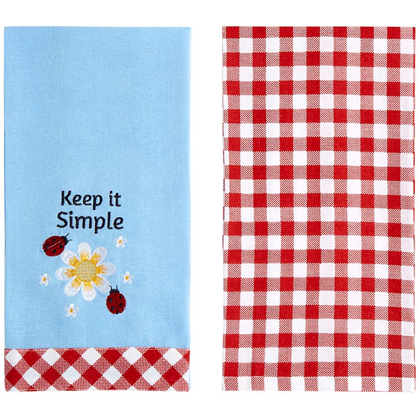 Daisy and Ladybug Embroidered Kitchen Towels, Set of 2 - Image 2