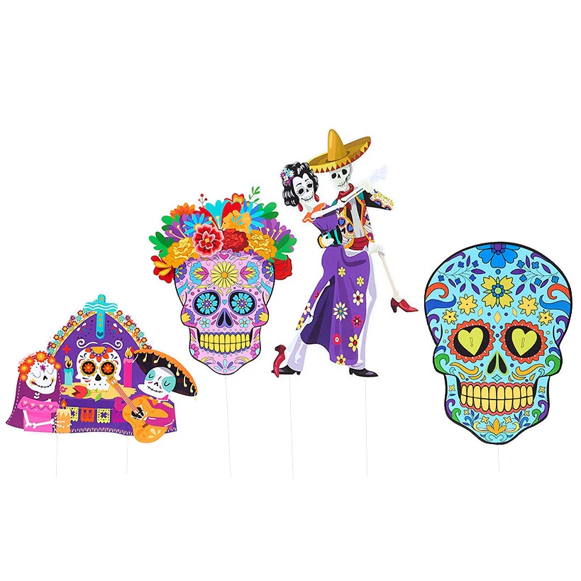Day of the Dead Festive Colorful Stakes - Set of 4 - Image 2