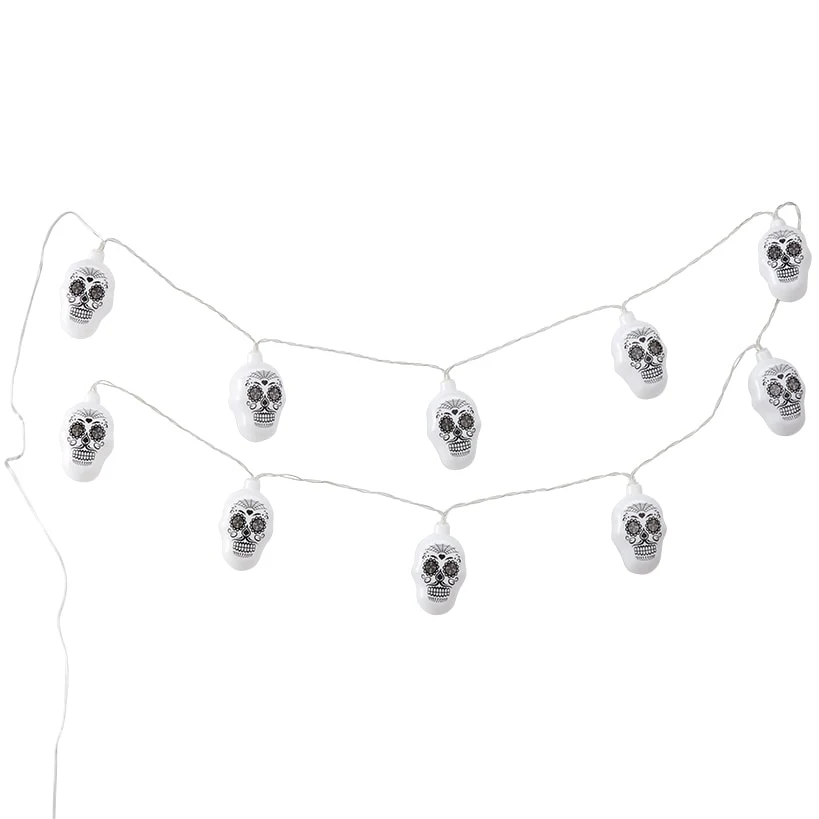 Day of the Dead Sugar Skull String Lights - Battery Operated - Image 2