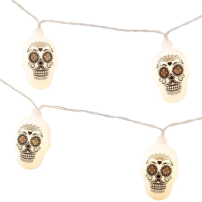 Day of the Dead Sugar Skull String Lights - Battery Operated - Image 3