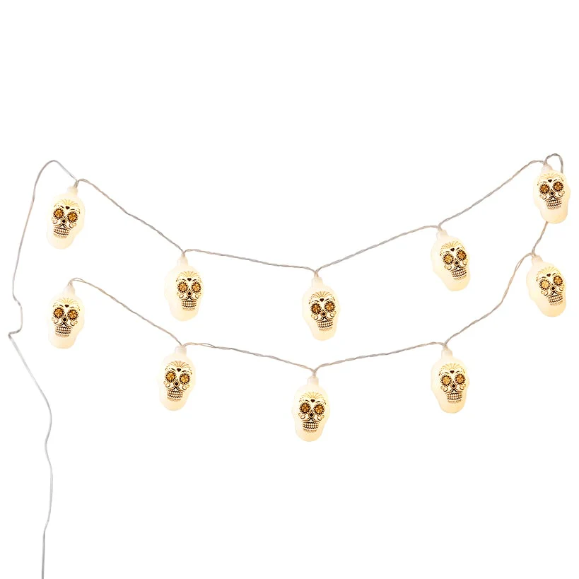 Day of the Dead Sugar Skull String Lights - Battery Operated - Image 5