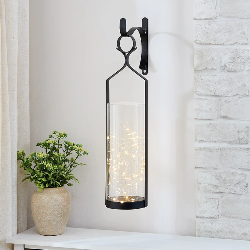 Decorative Wall Sconce With Fairy Lights - Black, Rustic Copper, or White - Image 2