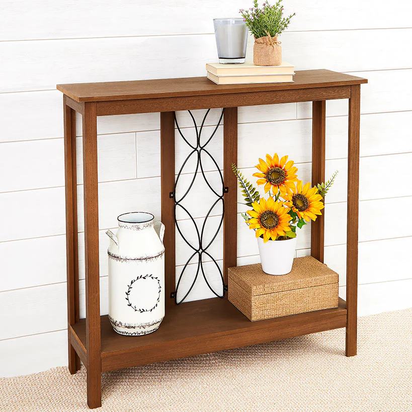 Decorative Wood-Like Console Table or Matching Shelf with Metal Scroll - Image 3