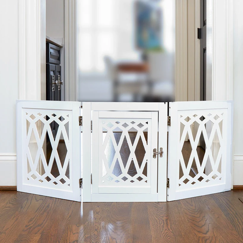 Diamond-Cut Design Pet Gate with Door - Image 2