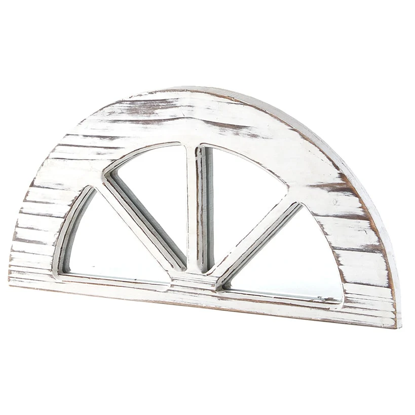 Distressed White Wood Windowpane Arch Mirror - Image 2