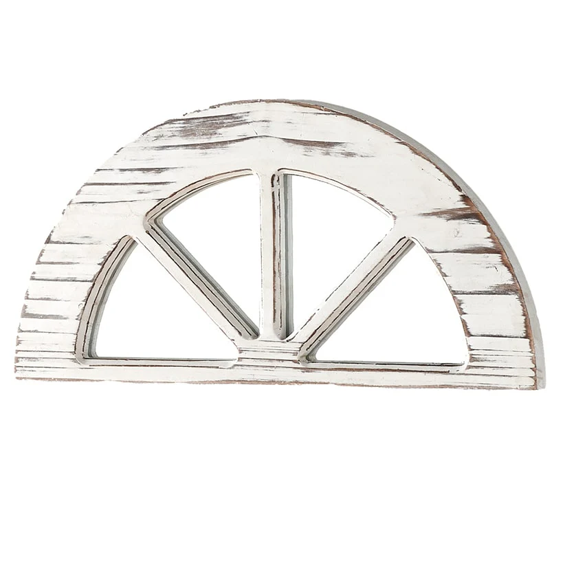 Distressed White Wood Windowpane Arch Mirror - Image 3