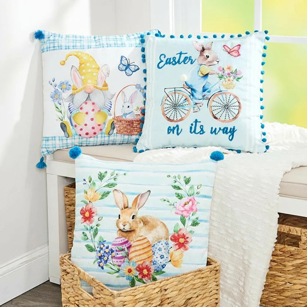 Easter Bunny and Gnome Embroidered Decorative Pillow - Image 3