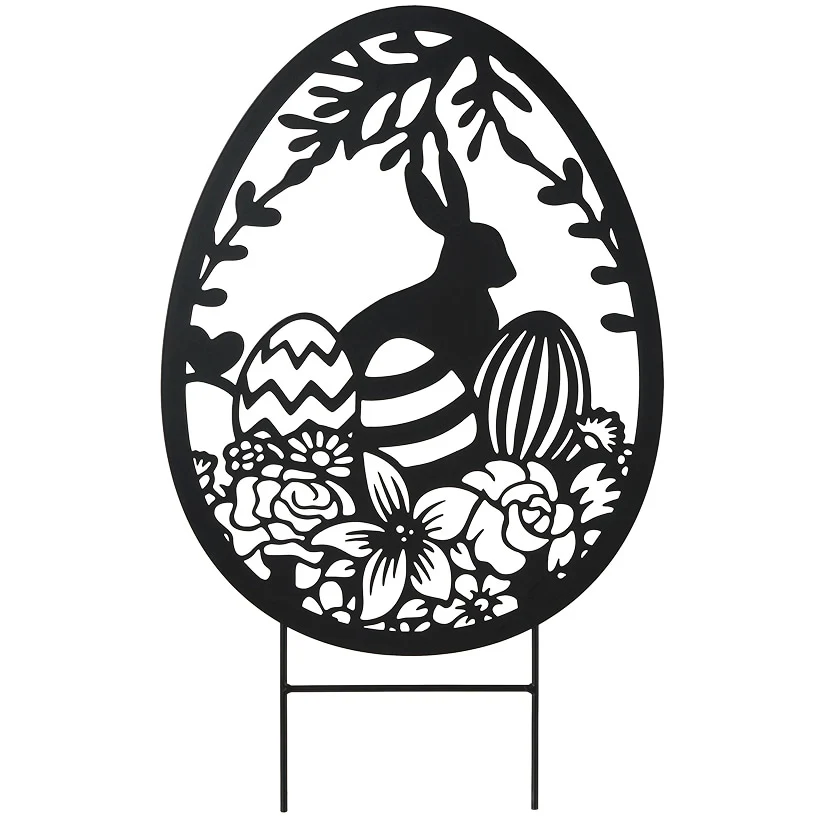 Easter Egg Silhouette Stake With Bunny And Flowers - Image 2