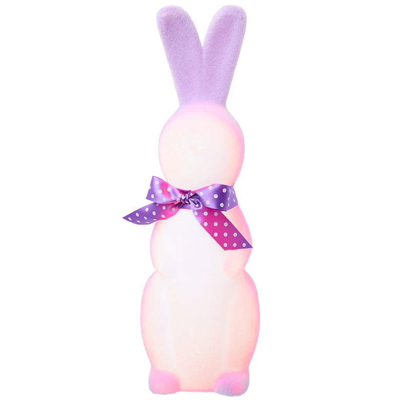 Easter Flocked Lighted Bunny Tabletop Décor - Green, Pink, Or Lavender - Image 5