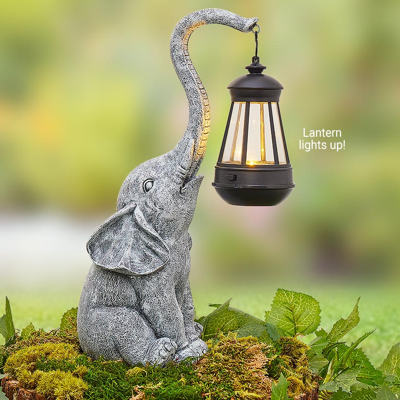 Elephant Garden Statue Decoration Solar Lighted With Lantern - Image 3