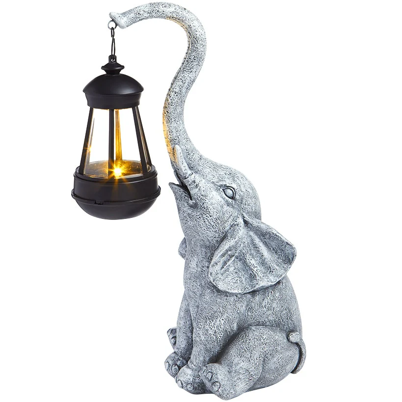Elephant Garden Statue Decoration Solar Lighted With Lantern - Image 4