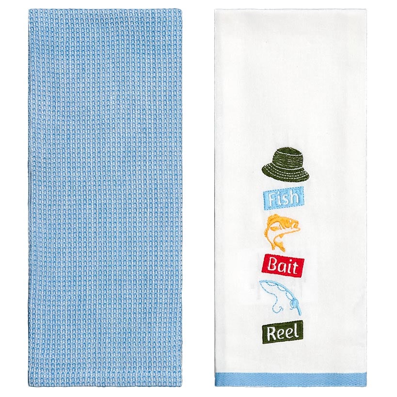 Embroidered Gone Fishing Kitchen Towels, Set of 2 - Image 2